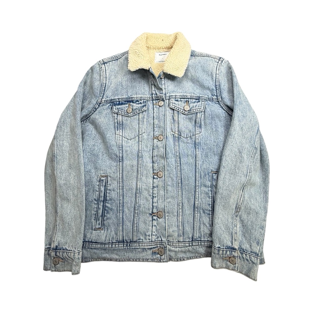 Old Navy Denim Jacket Women Large Light Wash Sherpa Lined Trucker Western